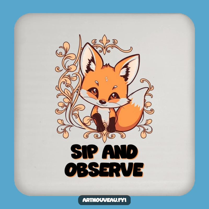 Funny Fox Peek Coaster: Protect Surfaces, Curious, Ornate Lines, Stylish Funny Gift