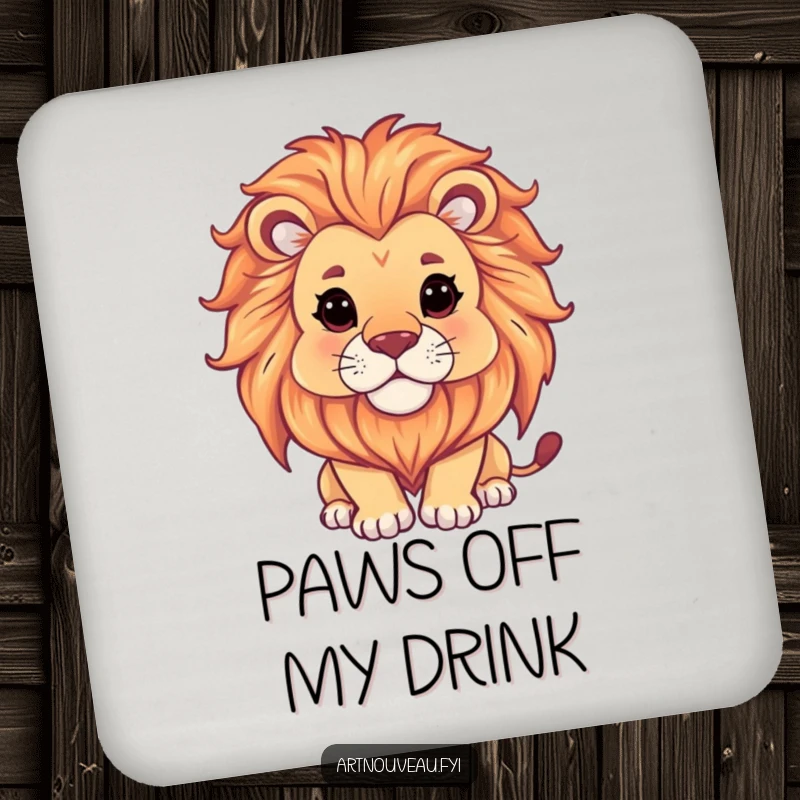 Funny Lion Coaster: A coaster featuring a serene lion with ornate mane, adding artistic humor and protection to tabletops.