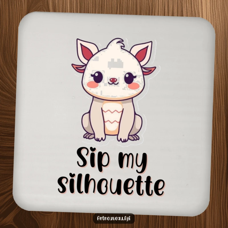 Funny drink coaster featuring a smiling creature's organic silhouette, protecting tables with artistic and humorous flair.