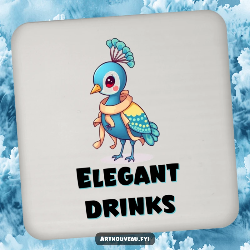 Funny Peacock Ribbon Coasters featuring a distinguished bird wearing an ornate ribbon, protecting surfaces with elegant and humorous bird-themed designs.