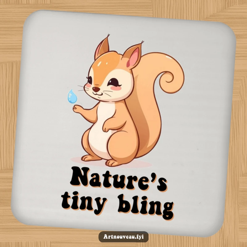 Funny squirrel drink coasters featuring an elegant swirling tail, protecting surfaces with whimsical charm and artistic flair.