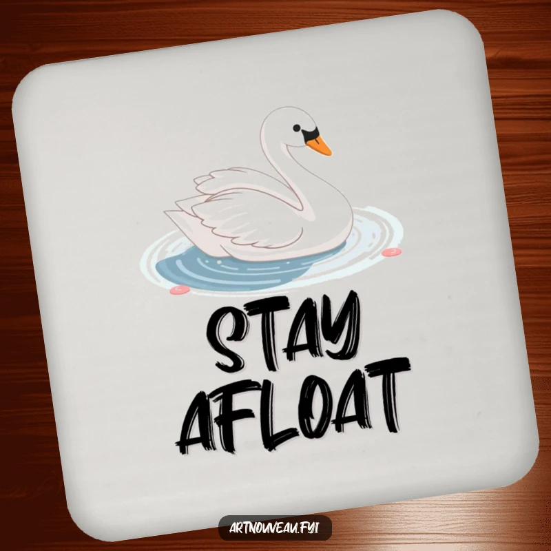 Funny cute swan with elegant curves gliding gracefully on a shimmering decorative pond, featured on durable and decorative drink coasters.