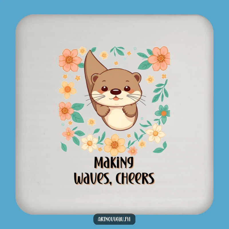 Funny Otter Dive Coaster: Protect Surfaces, Playful, Floral Design, Stylish Funny Gift