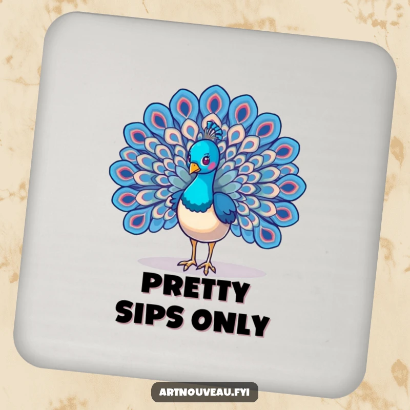 Funny Peacock Wings Coasters featuring a majestic bird's intricate, swirling feather art, protecting surfaces with stylish and humorous bird-themed designs.