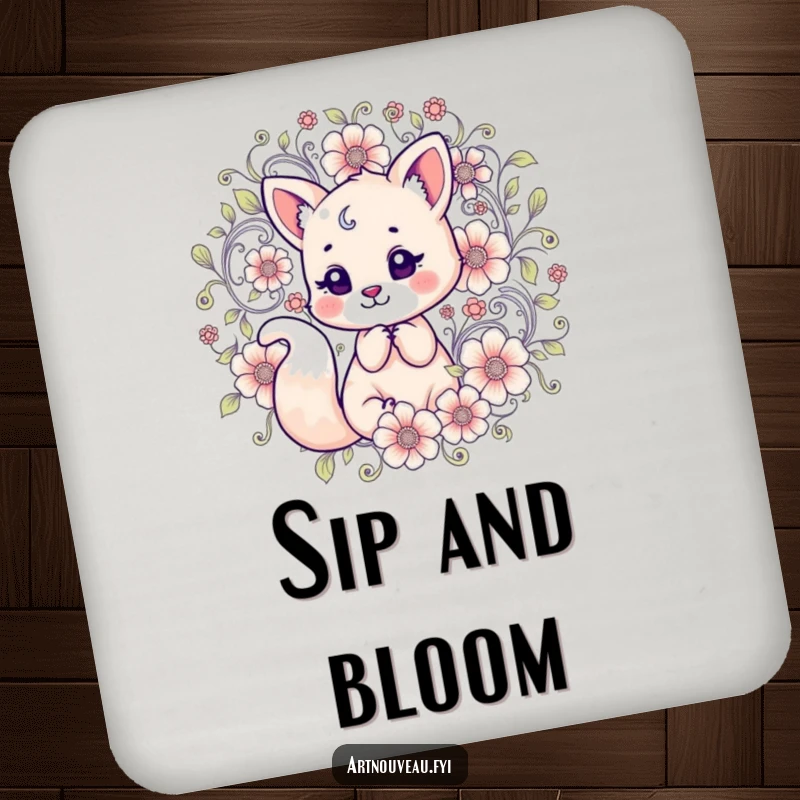 Funny Drink Coasters: A set of coasters decorated with a playful fox and intricate, swirling floral patterns, protecting surfaces.