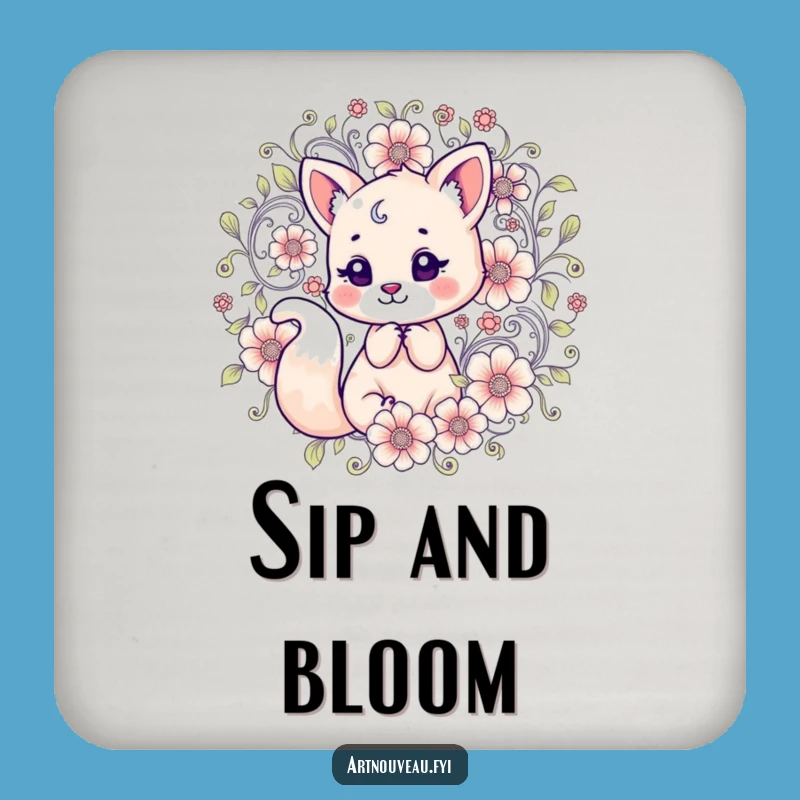 Funny Floral Fox Coaster Set: Artistic Drink Decor, Humorous Housewarming Gift