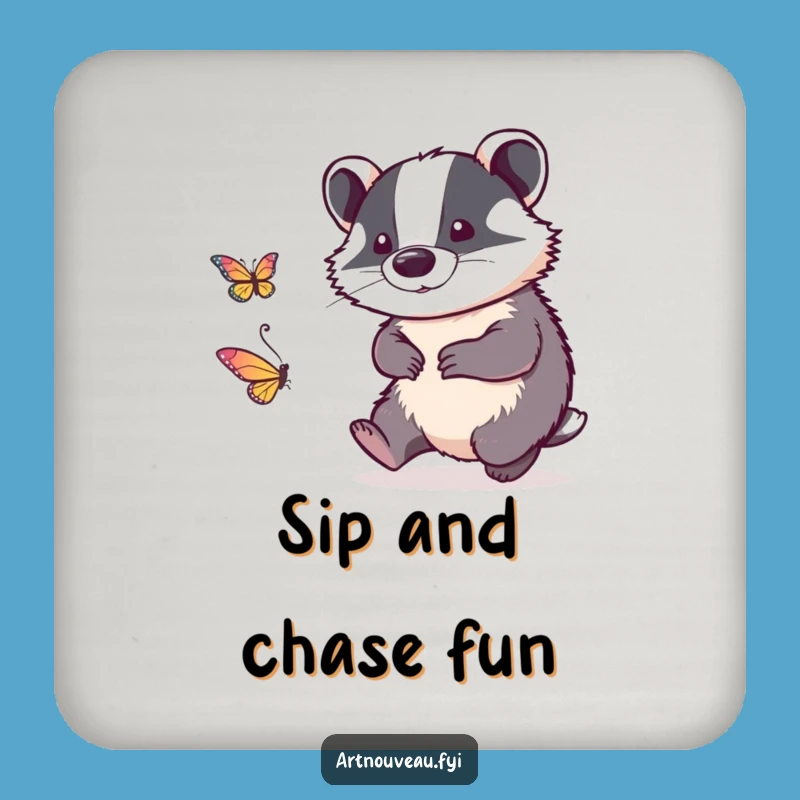 Funny Badger Coaster - Linework Art Protector, Playful Chase Decor