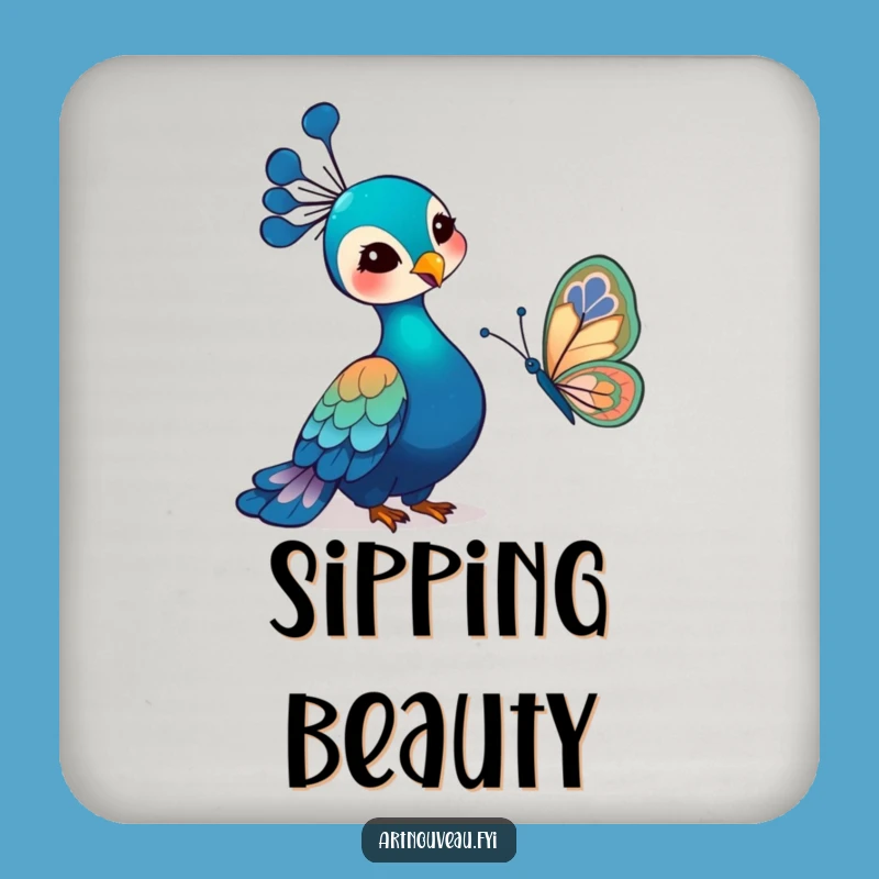 Funny Art Nouveau Peacock Coasters: Set of Gentle Bird Art, Ideal Funny Gift