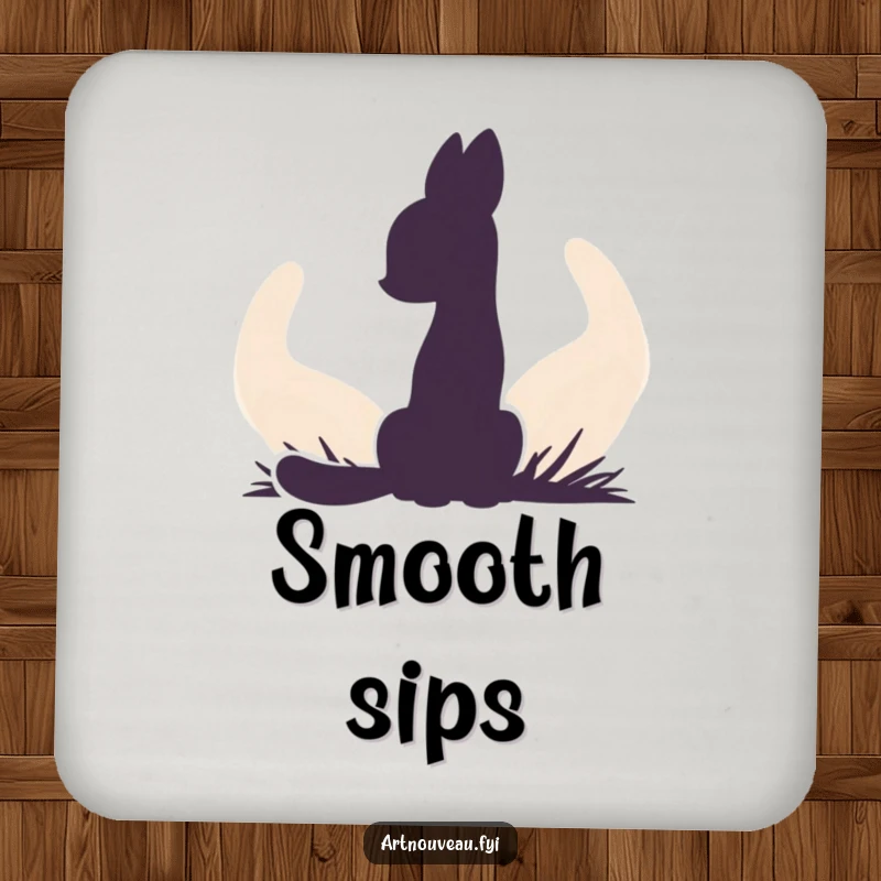 Funny drink coaster with an animal silhouette set against a flowing background of organic curves, adding artistic flair.