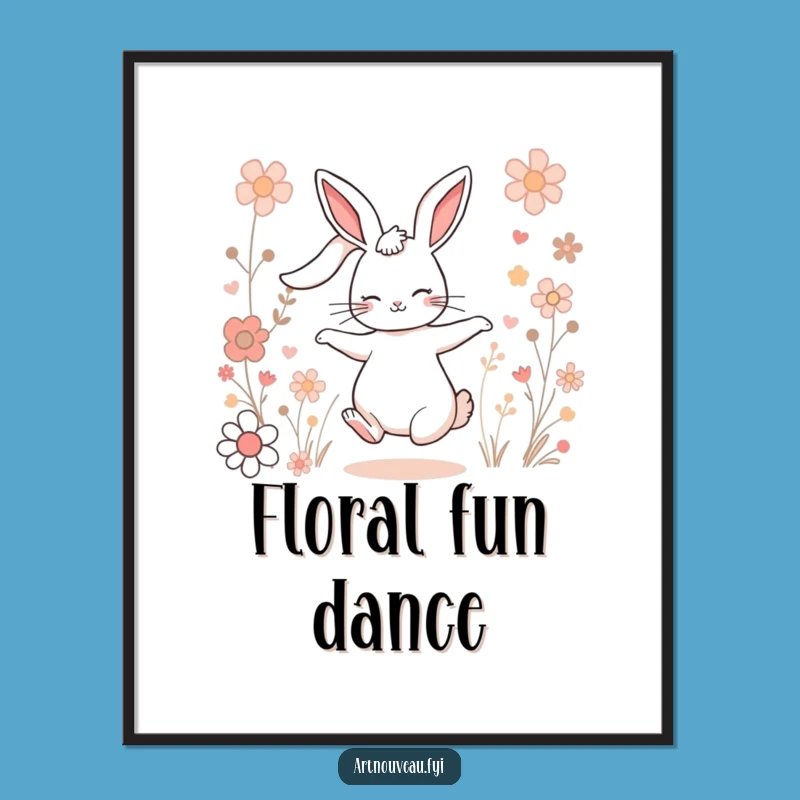 Charming Rabbit Poster: Whimsical Floral Art for Your Walls