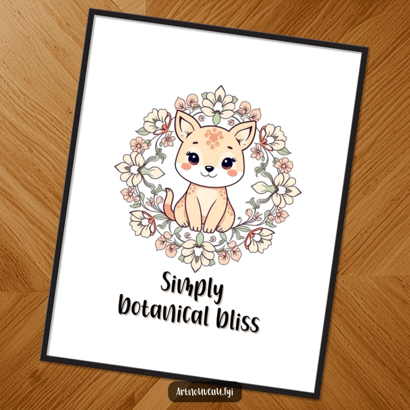 Funny poster displaying an animal within exquisite, symmetrical floral patterns, offering a sense of peace, beauty, and artistic humor.