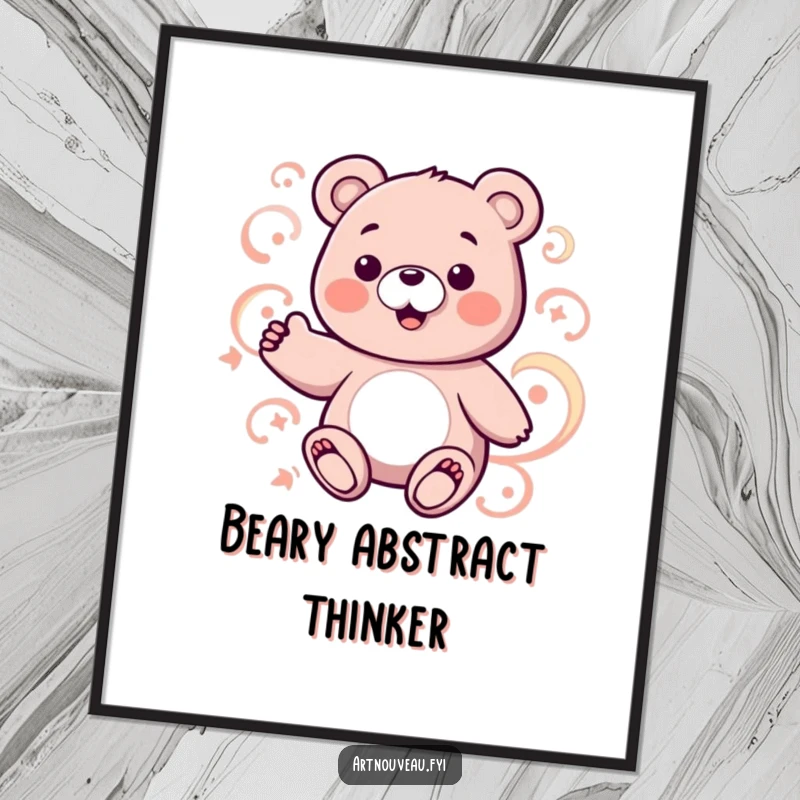 Funny bear poster showcasing abstract art of a bear interacting with swirling, curvilinear patterns, adding dynamic decor.