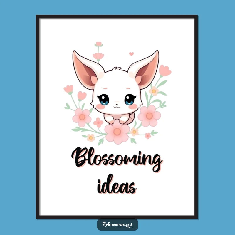 Funny Creature Poster: Floating Ears & Floral Art for Whimsical Walls