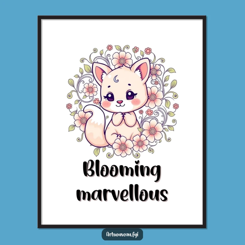 Funny Floral Fox Poster: Vibrant Animal Art Print, Humorous Wall Decor