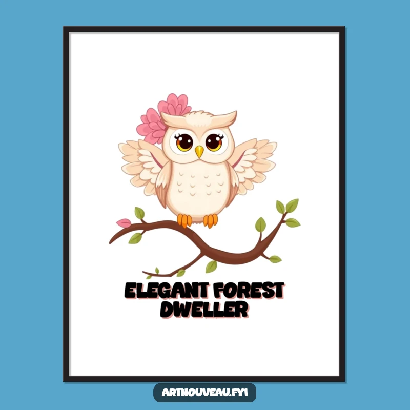 Funny Owl Poster: Stylized Floral Art, Elegant Funny Gift for Wall Decor