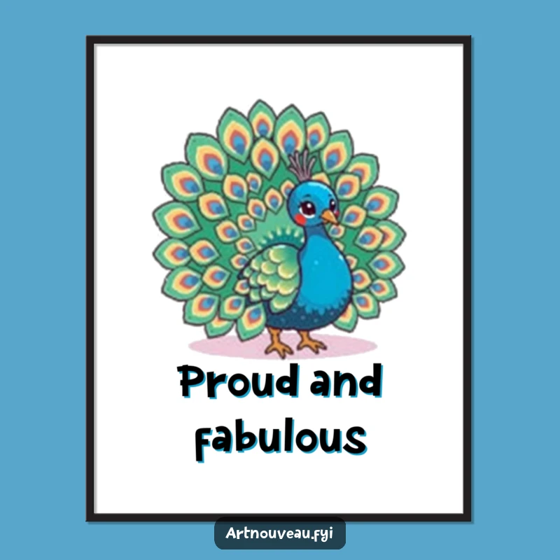 Funny Peacock Poster - Elaborate Feathers Art Print, Vibrant Decor