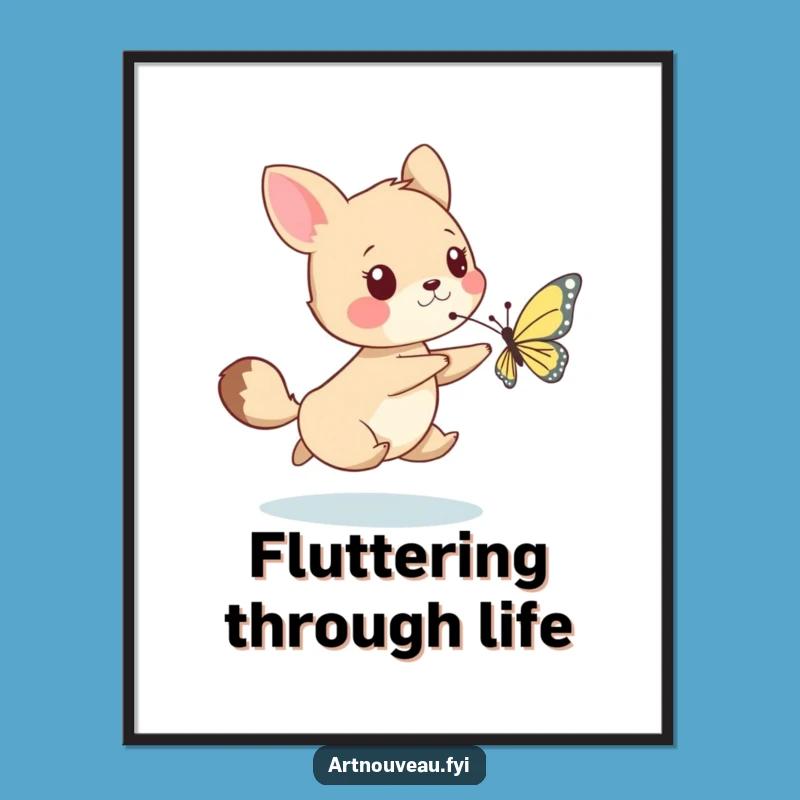Funny Whimsical Animal Butterfly Poster, Playful Wall Art, Nature Decor Gift