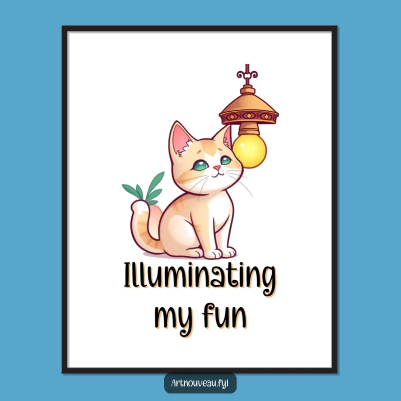 Funny Cat Lamp Poster, Elegant Feline Art, Stunning Funny Gift