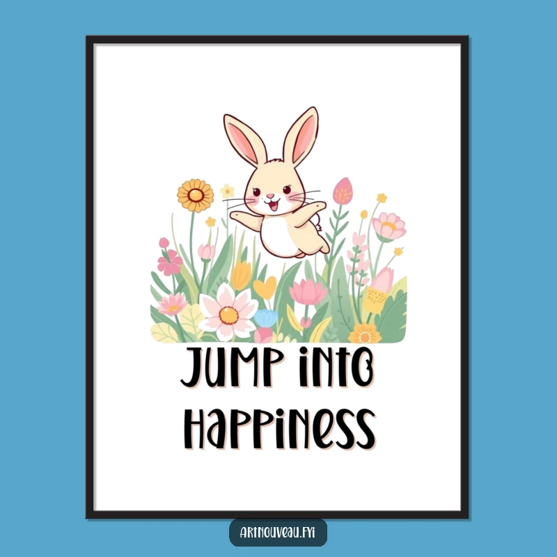 Funny Hare Poster - Patterned Plants Art Print, Joyful Decor