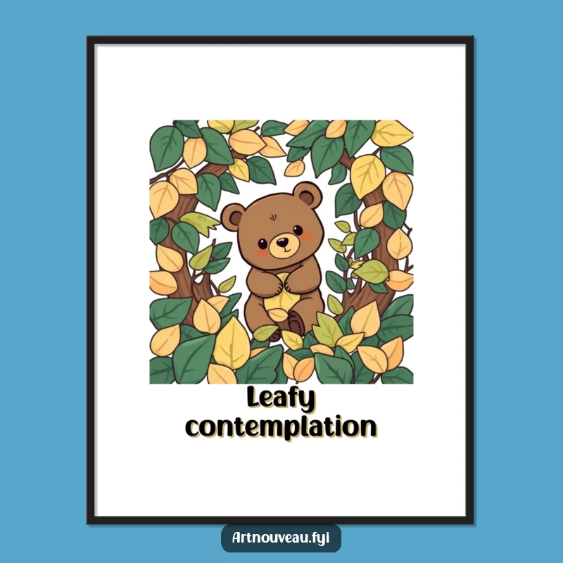 Funny Bear Leaf Labyrinth Poster, Organic Exploration Art, Nature Inspired Wall Decor
