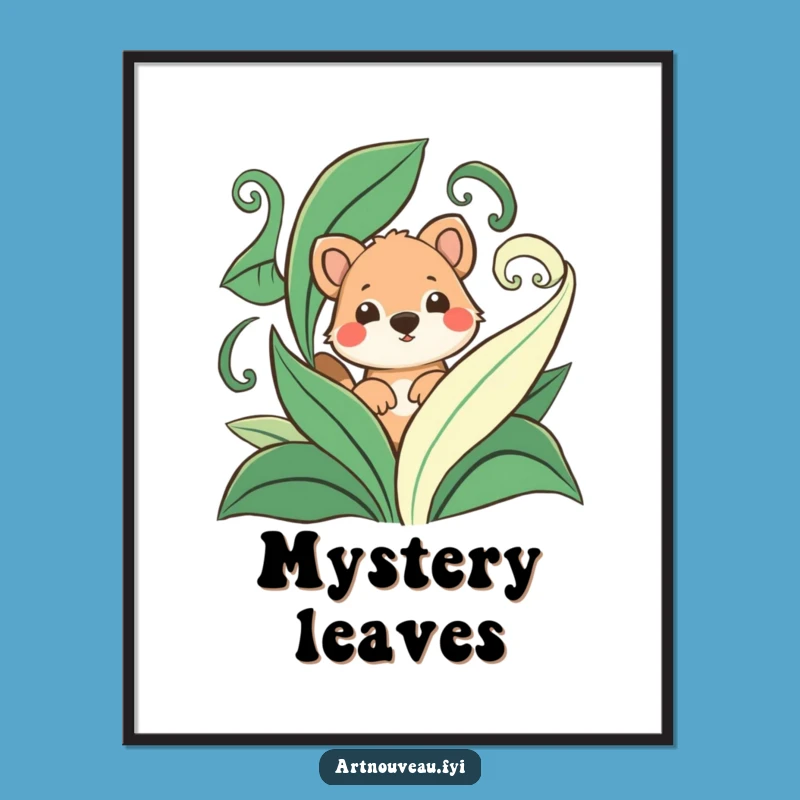 Funny Playful Animal Leaf Poster - Whimsical Wall Art for Nature Lovers