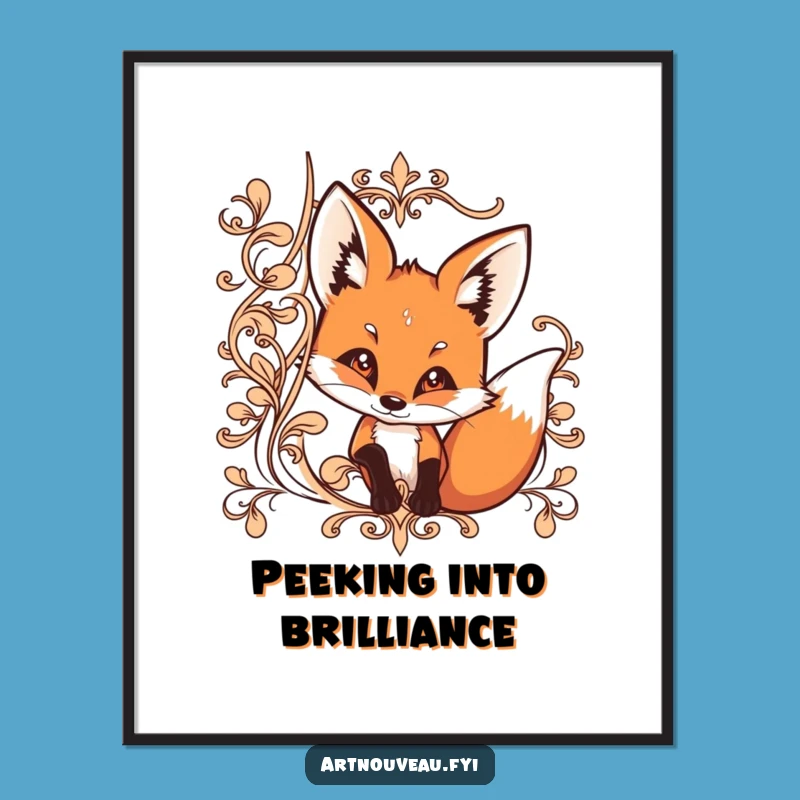 Funny Fox Peek Poster: Intriguing Art, Ornate Lines, Wall Decor Funny Gift