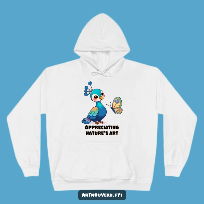 Funny Art Nouveau Peacock Hoodie: Cozy Bird & Butterfly Art, Ultimate Funny Gift