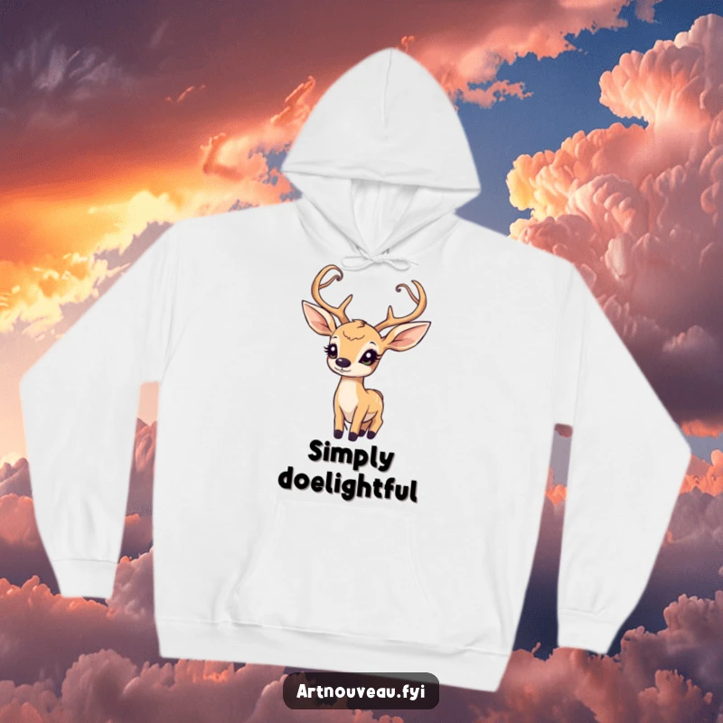 Funny Art Nouveau Deer Hoodie: A stylish deer with ornate antlers gazes up in awe, perfect for art and nature fans.