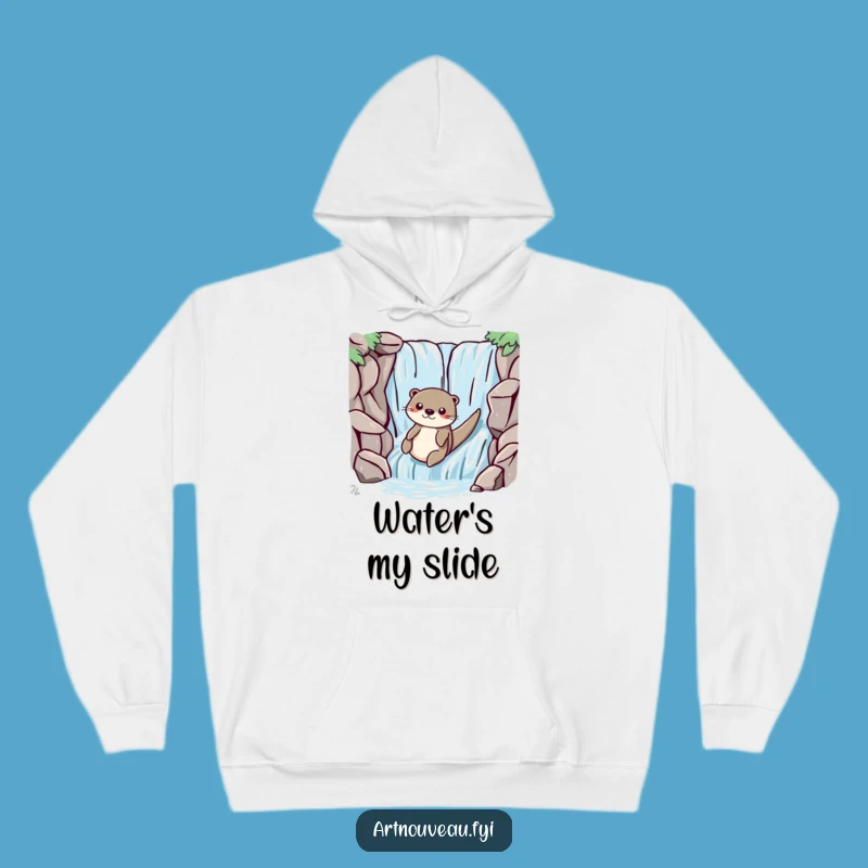 Cozy Funny Otter Waterfall Hoodie, Playful Aquatic Sweatshirt, Warm Graphic Comfort