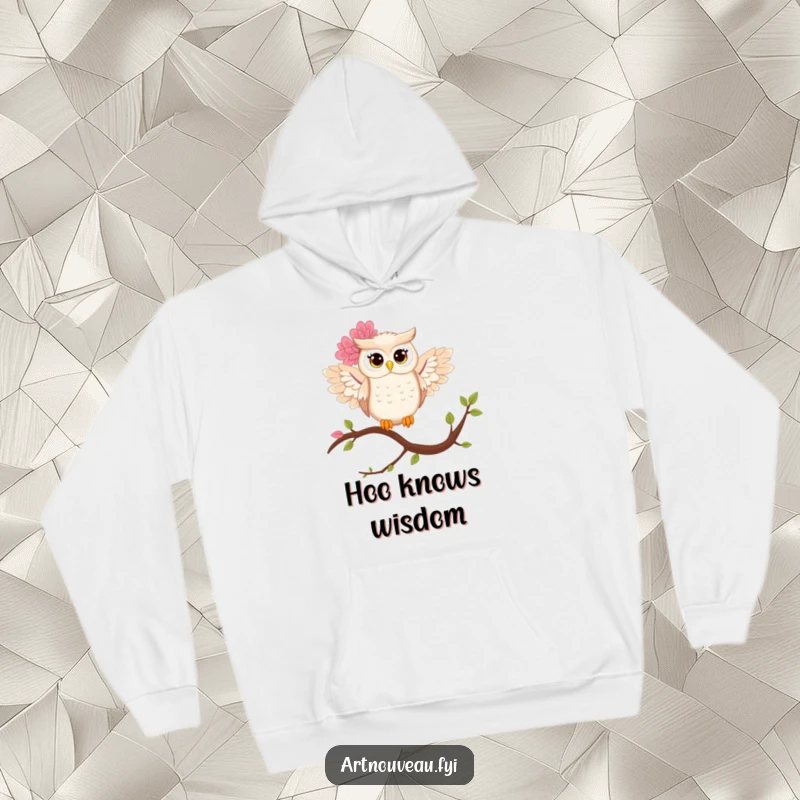 Funny owl hoodie with a stylized owl boasting beautiful floral wings, offering warmth and a touch of whimsical elegance.