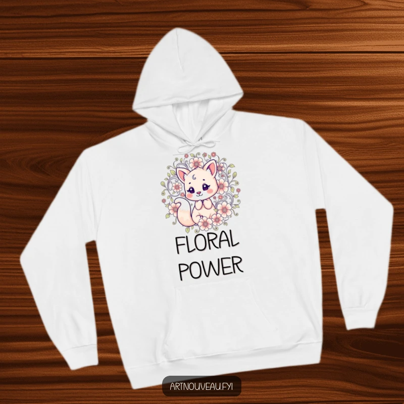 Funny Hoodie: A cozy sweatshirt featuring a whimsical fox immersed in beautifully detailed, swirling floral artwork.