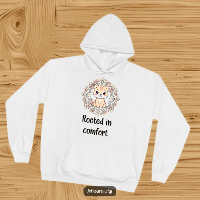 Funny hoodie featuring an animal nestled amongst symmetrical floral elements, providing warmth and a visually stunning, humorous design.