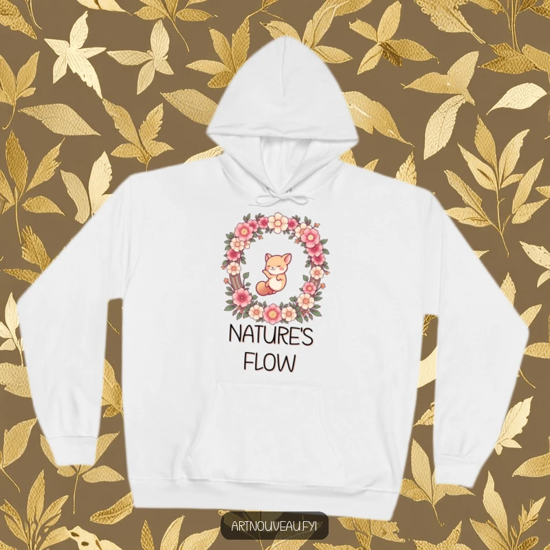Funny hoodie depicting a cute animal gracefully leaping through an elaborate floral arch, conveying a sense of playful adventure and humor.