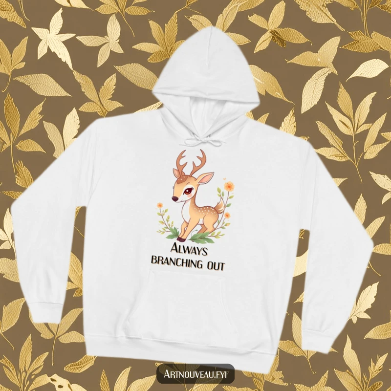 Funny Deer Hoodie: A cozy hoodie showcasing a graceful deer character entwined with decorative foliage, ideal for nature lovers.