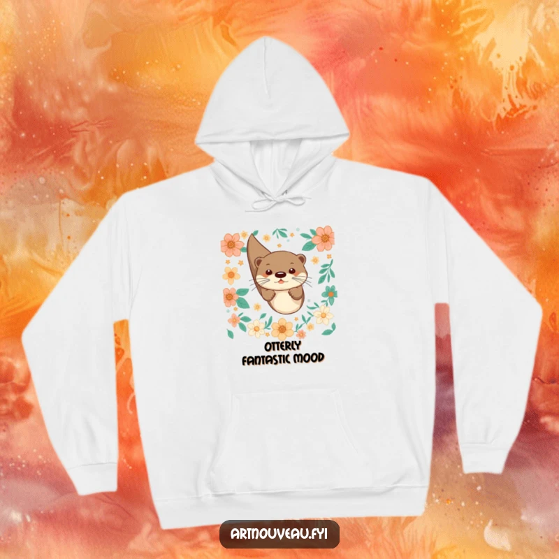 Funny hoodie featuring a playful otter joyfully diving through intricate floral patterns, designed for ultimate comfort.
