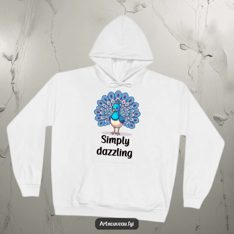 Funny Peacock Wings Hoodie designed with a majestic bird spreading its wings, showcasing detailed, swirling feather art, offering warmth and a humorous statement.