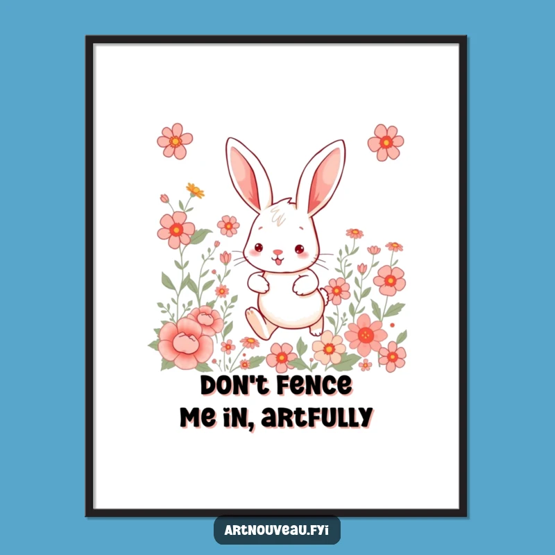 Free Printable Rabbit Wall Art - Whimsical Floral Hop, Funny Downloadable Decor