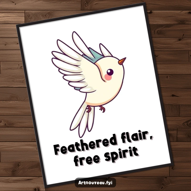 Funny Free Printable Wall Art: Stylized Bird with Elongated Tail Feathers Flying, Elegant Decor