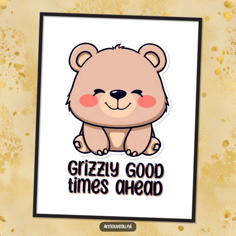 Whimsical Free Printable Wall Art: A bear with flowing, organic lines on its muzzle smiles contentedly, cozy wall art.