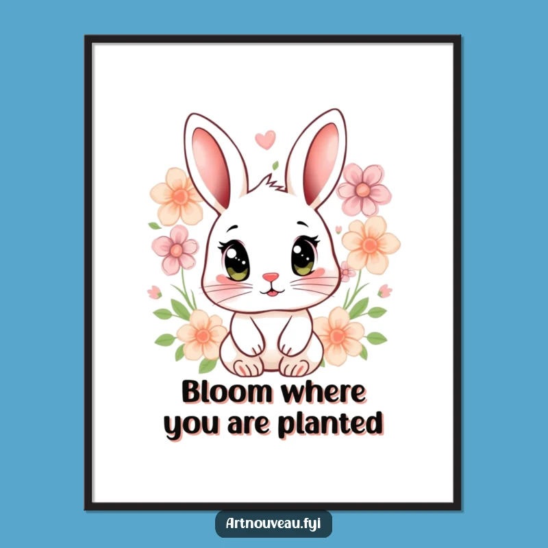 Free Printable Rabbit Wall Art: Expressive Eyes Floral Motifs Downloadable Decor