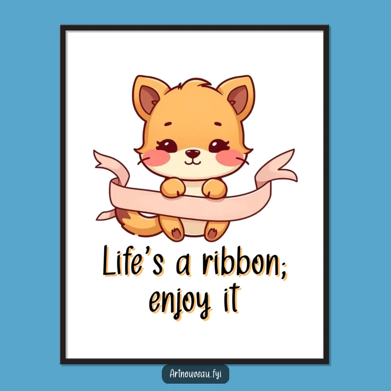Free Printable Wall Art: Animal Playfully With Ribbon - Whimsical Downloadable Decor