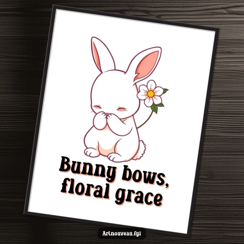 Funny Free Printable Wall Art: An Art Nouveau inspired rabbit bowing gracefully, accented with a delicate flower.