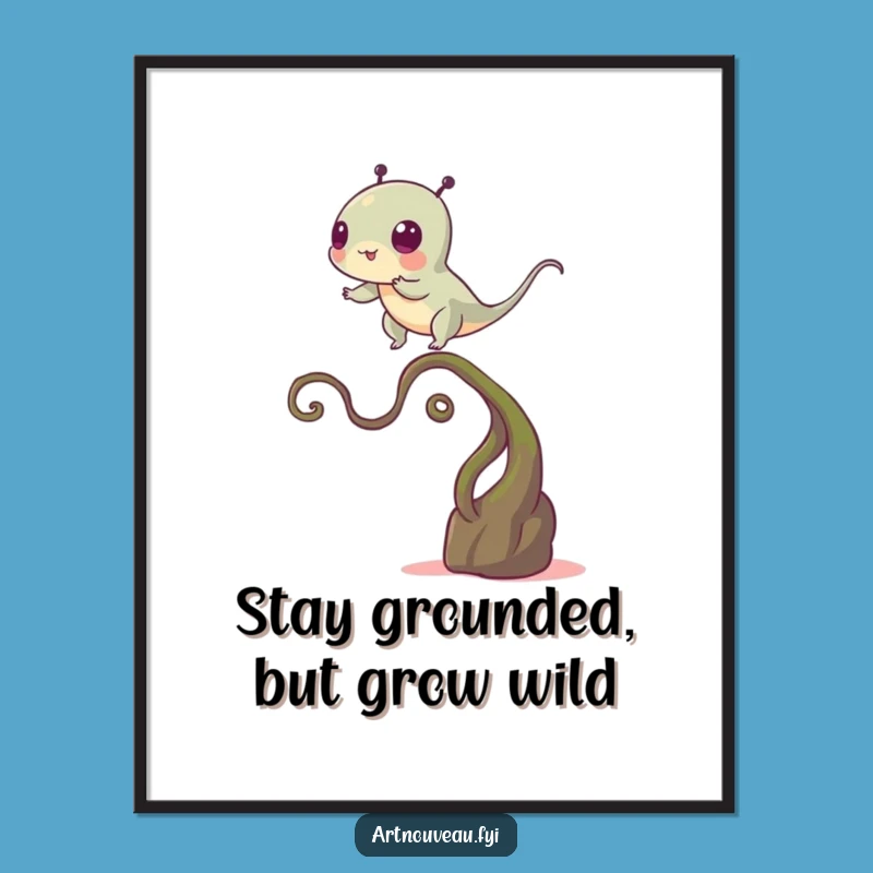 Free Printable Wall Art: Creature Balancing on Stem - Quirky Downloadable Decor