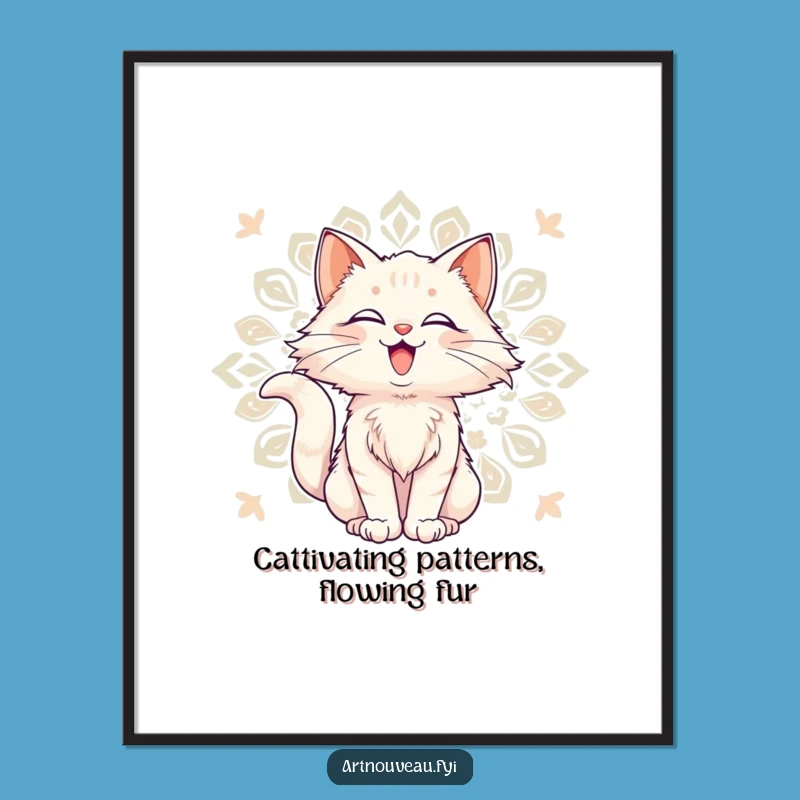 Free Printable Wall Art: Delighted Cat Art Nouveau Funny Downloadable Decor for Your Home