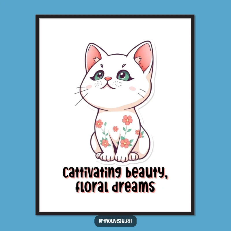 Free Printable Wall Art: Floral Cat Serenity Decor Downloadable Art