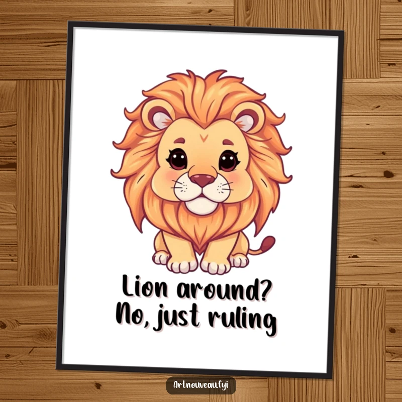 Funny Free Printable Wall Art showcasing a majestic lion with ornate flowing manes, exuding serene grace and artistic flair in a stylized design.