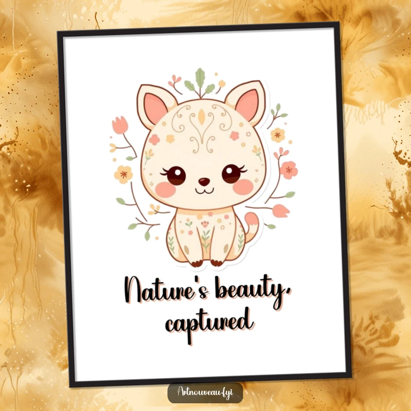 Funny Free Printable Wall Art: Smiling Animal with Delicate Nature Patterns, Whimsical Decor