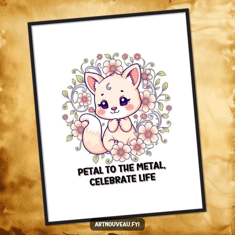 Funny Free Printable Wall Art depicting a comical animal interacting playfully with detailed, swirling floral motifs, adding charm.