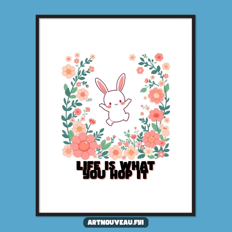 Funny Free Printable Wall Art: Bunny Leaping Flowers, Cheerful Downloadable Decor