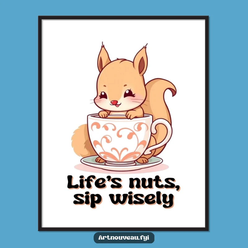 Funny Free Printable Wall Art: Squirrel Tea Time Downloadable Art Print
